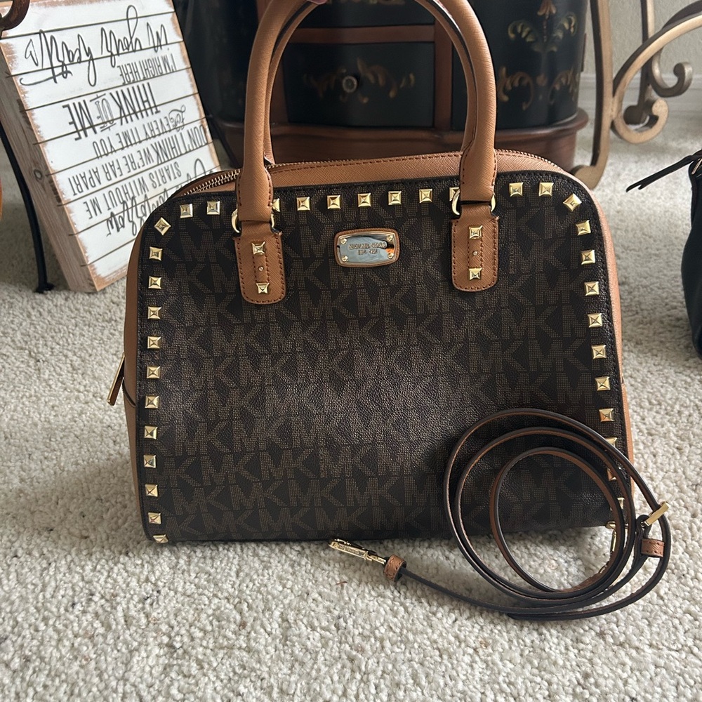 Michael Kors Brown Studded Satchel